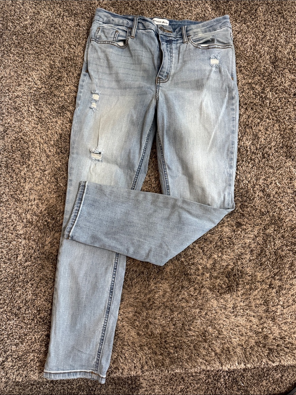 Studio Blue Light Wash Ripped Skinny Jeans - Light Blue
